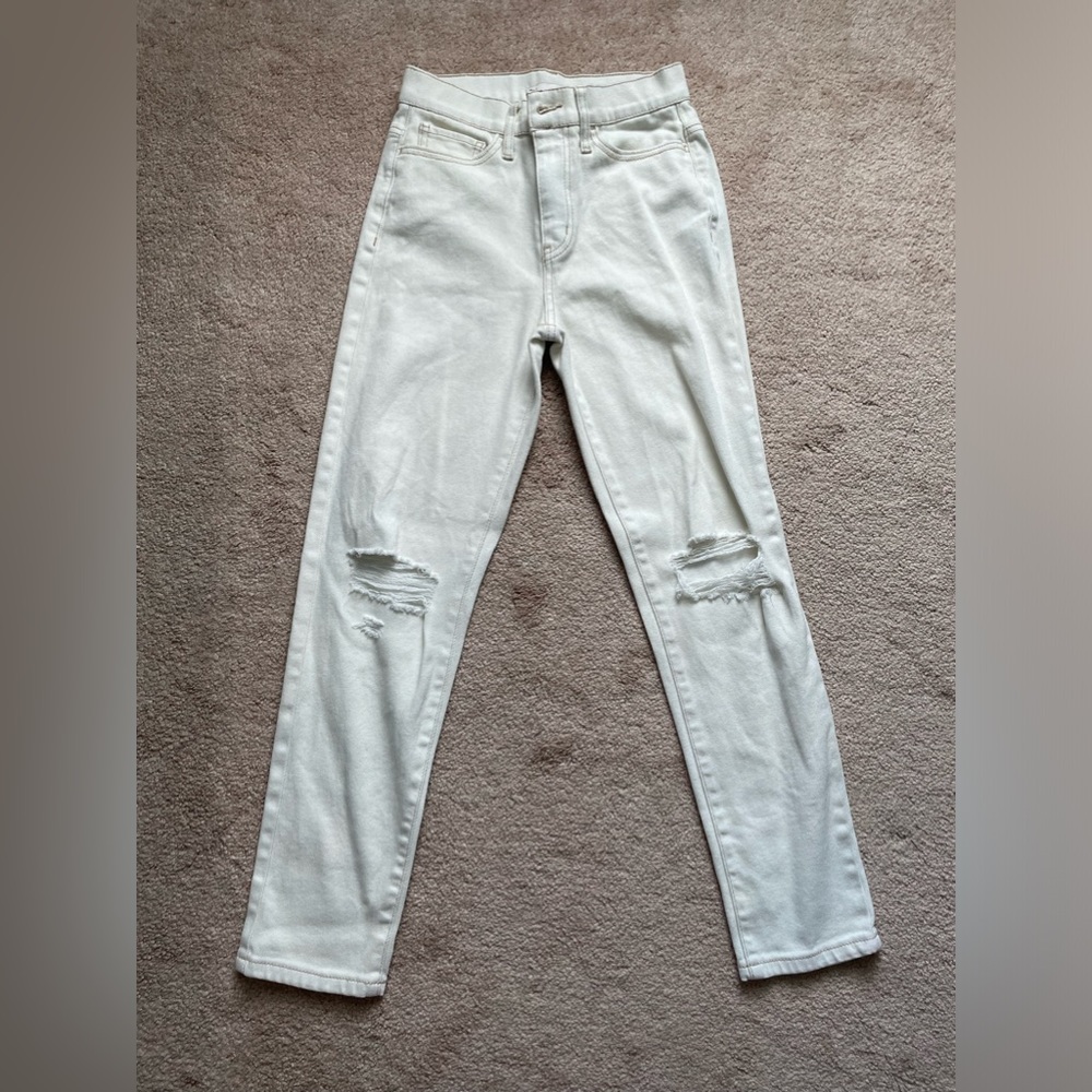 SO Brand White Ripped High Rise Straight Jeans